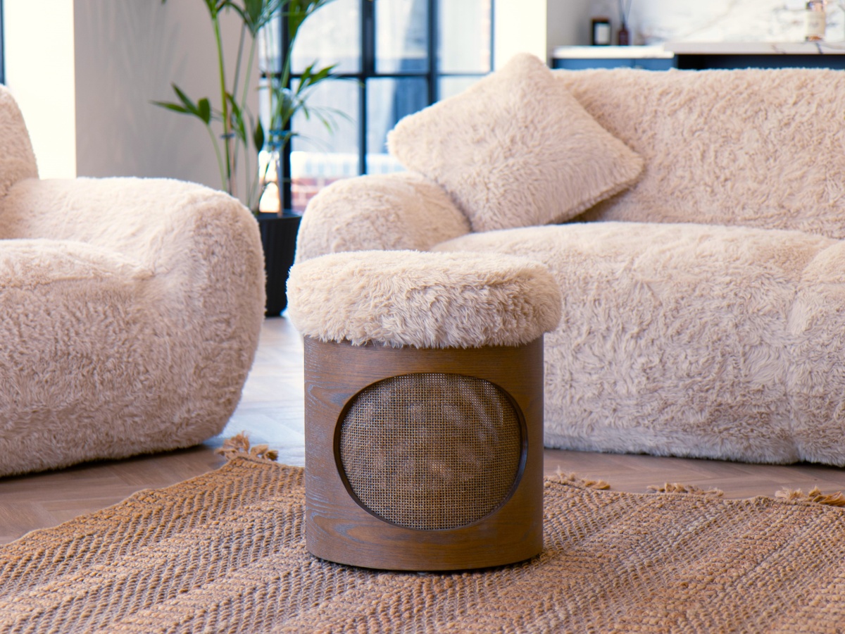 Palermo Footstool/Side Table - Faux Fur