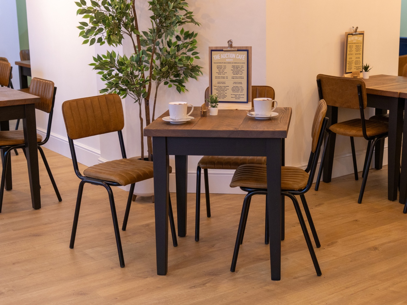 Small Wooden Top Tapered Leg Base Dining Table