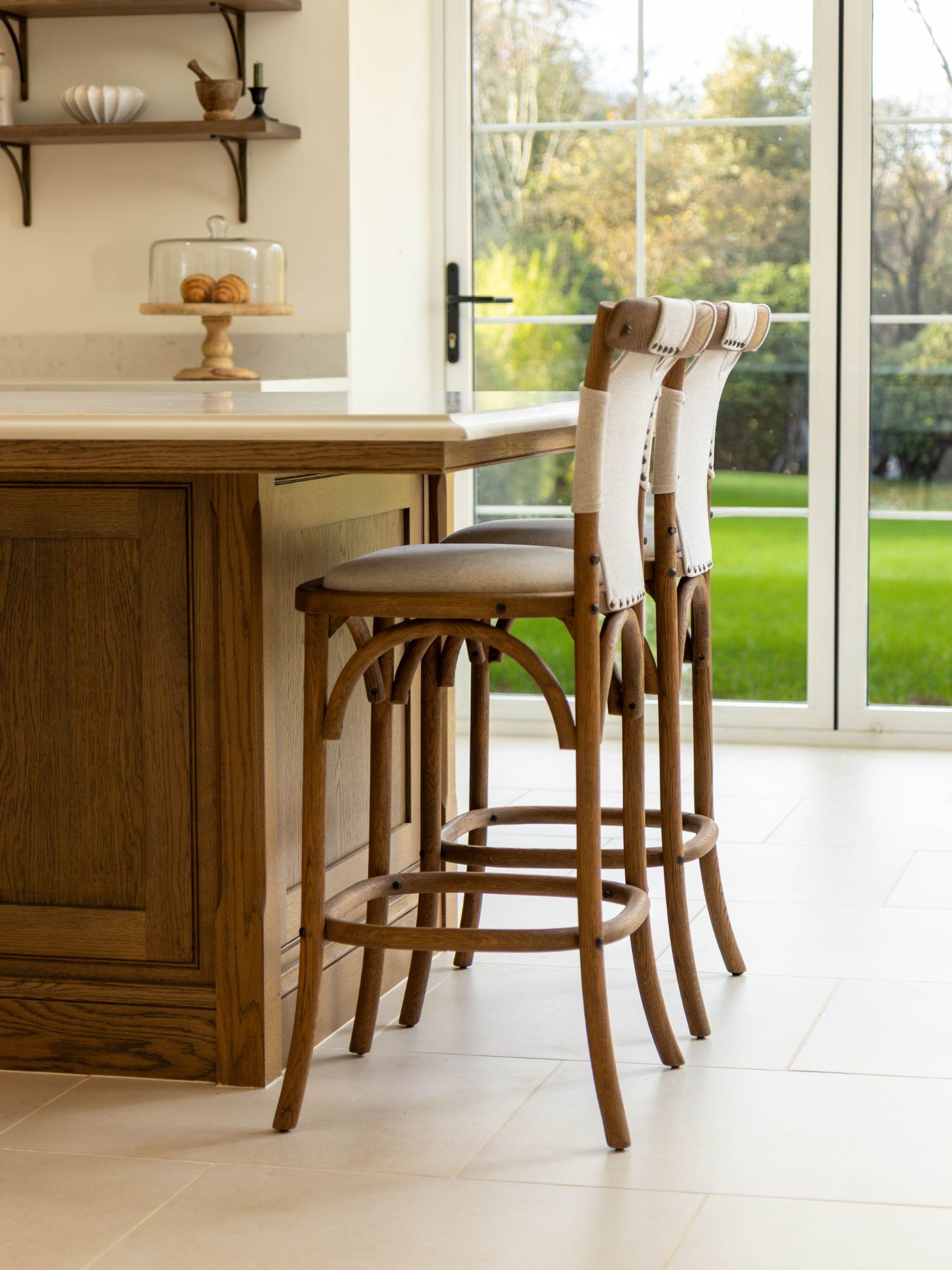 Bentwood Upholstered Stool - Cream