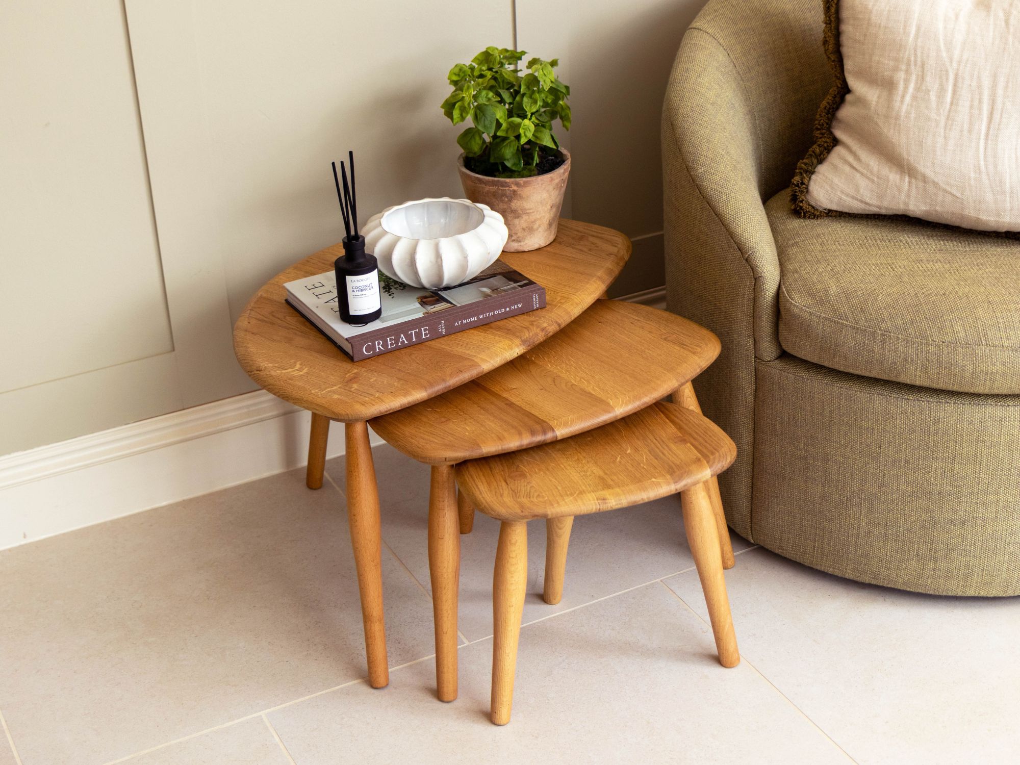 60’s Style Oak Nest of Pebble Tables