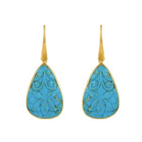 Carved Iranian Turquoise Earrings