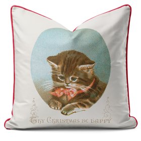 Victorian-Style Christmas Kitten Cushion - Christmas Pillow