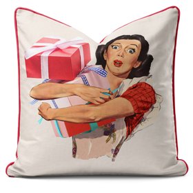 Retro Christmas Shopper Cushion - Christmas Pillow