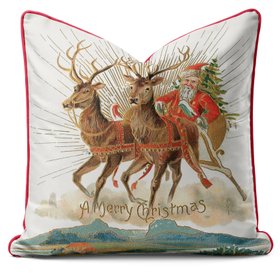 Vintage Santa Sleigh Cushion - Christmas Pillow