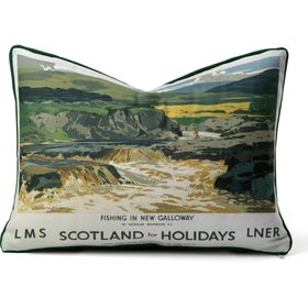 “Fishing in New Galloway” - Burns Night Styling: Scottish Vintage Railway Cushion