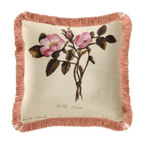 Wild Roses Botanical Velvet Cushion with Fringe – Charlotte Brontë