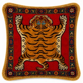 Tiger Tapestry Red Velvet Cushion