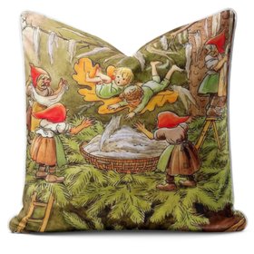 Vintage Christmas Elves at Play - Art Print Cushion