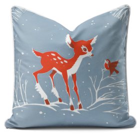 Christmas Fawn & Robin - Art Print Cushion