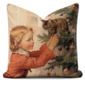 Kitten for Christmas Vintage Cushion