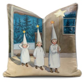 Vintage Christmas Star Children - Art Print Cushion
