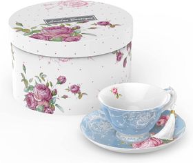 London Boutique Tea Cup and Saucer Set 1 Afternoon Tea Set New Bone China Vintage Flora Gift Box 200m (Blue)