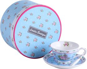London Boutique Cup and Saucer Set Afternoon Tea Set New Bone China Vintage Flora Rose Porcelain Gift Box (Rose Blue 1pc Set)
