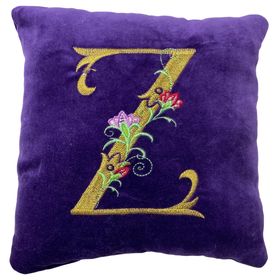 Purple Velvet Alphabet Embroidered Cushions