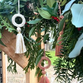 Circle Top Tassels Gold White Peach