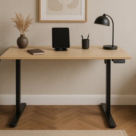 Prefinished Ivory Oak Veneer Desk with Black Standing Legs