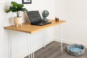 25mm Oak Desk with White Hairpin Legs