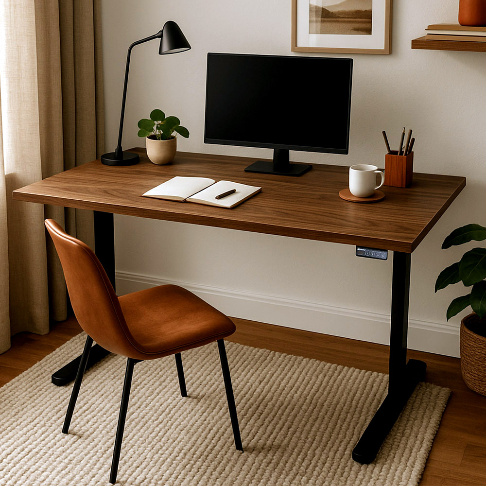 Prefinished Pure Walnut Veneer Desk with Black Standing Legs