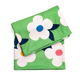 Retro Floral Meadow Green Large Fleece Blanket/Throw