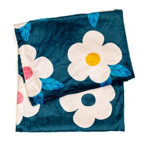 Retro Floral Navy Blue Ultra Soft Large Fleece Blanket | Throw
