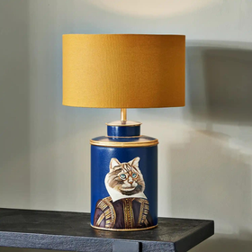 Blue Cat Hand Painted Metal Table Lamp Base 41x20x20cm