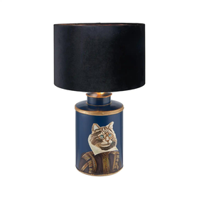 Blue Cat Hand Painted Metal Table Lamp Base 41x20x20cm