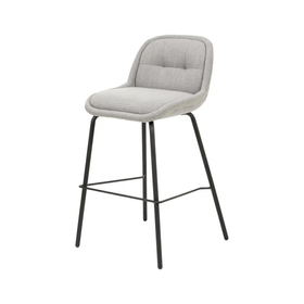 Amas Grey Linen Mix Fabric Low Back Bar Stool with Black Metal Legs