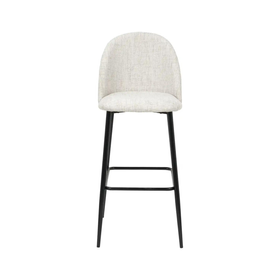 Bari Light Grey Linen Mix Fabric High Back Bar Stool with Black Metal Legs