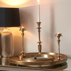 Large Antique Gold Metal Ring Display Tray – Round Aluminium Decorative Platter for Home Decor 54x5cm