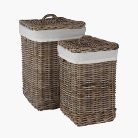 Set of 2 Grey Kubu Square Laundry Baskets with Lids Handles & Linen Lining – Decorative Storage for Home