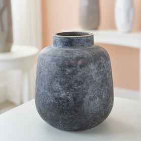 Dark Grey Concrete-Effect Stoneware Squat Vase – Modern Decorative Vase for Home Decor 20x18cm