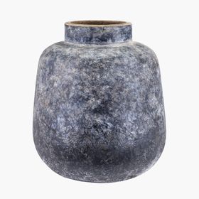 Dark Grey Concrete-Effect Stoneware Squat Vase – Modern Decorative Vase for Home Decor 20x18cm