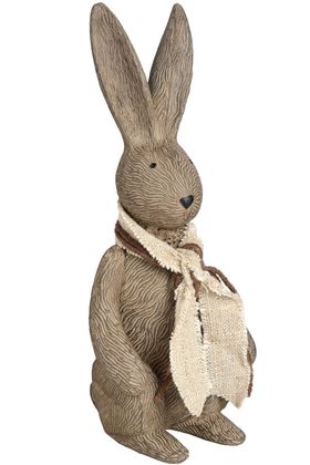Rustic Brown Rabbit Ornament with Fabric Scarf – Decorative Bunny Statue for Home Decor 21x9cm