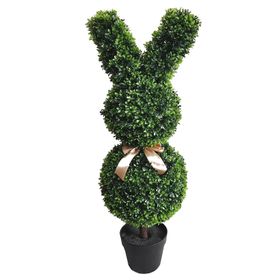 Artificial Easter Bunny Topiary Tree with Black Pot & Bow – Faux Buxus Rabbit-Shaped Decoration 90x25x20cm
