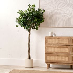 Artificial Twisted Bay Tree with Neutral Cream Pot – Tall Floor-Standing Faux Plant for Indoor Decor 150x70x70cm