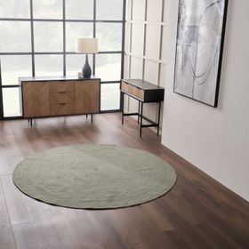 Sage Green Round Indoor Outdoor Garden Rug with Tweed-Effect Weave – Recycled Weather-Resistant & Durable Ø200cm