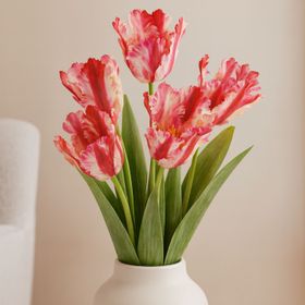 Artificial Pink & Red Parrot Tulip Stem with Lifelike Ruffled Feathered Petals – Realistic Faux Flower 69cm