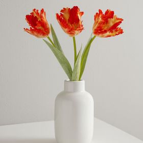 Artificial Flame Orange Parrot Tulip Stem with Lifelike Ruffled Feathered Petals – Realistic Faux Flower 69cm