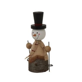 Small Rustic Standing Wooden & Metal Snowman Ornament with Top Hat & Ski Poles – Weathered Scandi Festive Christmas Decoration 15x9x5cm