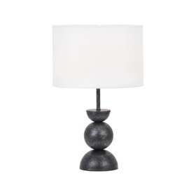 Textured Graphite Grey Metal Ball Table Lamp Base with White Linen Drum Shade – Sculptural Stacked Dome & Sphere Design 49x30x30cm