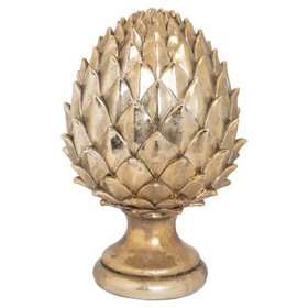 Tall Gold Ceramic Pinecone Ornament on Pedestal Stand with Metallic Finish – Decorative Centrepiece for Home Decor 30x19cm