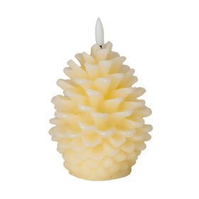 Layered Cream Real Wax LED Christmas Pinecone Candle with Realistic Flickering Flame – Festive Battery Operated Decorative Light 11x10x10cm