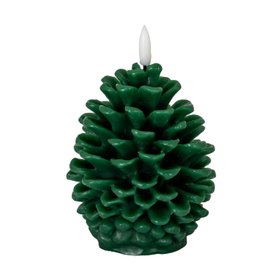 Layered Forest Green Real Wax LED Christmas Pinecone Candle with Realistic Flickering Flame – Festive Battery Operated Decorative Light 11x10x10cm