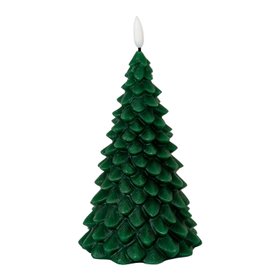 Layered Forest Green Real Wax LED Christmas Tree Candle with Realistic Flickering Flame – Festive Battery Operated Decorative Light 13x8x8cm