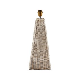 Antique Cream Washed Rattan Pyramid Table Lamp Base With Gold Lampholder – Woven Natural Table Light 49x18x18cm