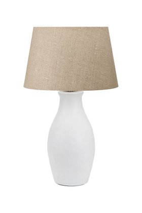 Neutral Matt White Textured Ceramic Table Lamp with 40cm Natural Linen Tapered Shade – Handcrafted Modern Bottle-Shaped Light 69x40x40cm