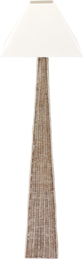 Tall Antique Cream-Washed Rattan Pyramid Floor Lamp with 48cm Cream Cotton Tapered Lampshade – Woven Natural Floor Light 154x48x48cm