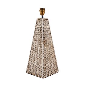 Antique Cream-Washed Rattan Pyramid Table Lamp Base with Gold Lampholder – Woven Natural Table Light 49x18x18cm