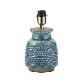 Rustic Blue & Green Glazed Artisan Ceramic Table Lamp Base with Dot Design – Handmade Stoneware Tapered Vase-Shaped Light Base 28x15x15cm