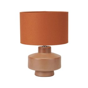Warm Cinnamon Crackle-Effect Ceramic Table Lamp with Linen Drum Shade – Sculptural Earthy Stoneware Table Light 38x28x28cm